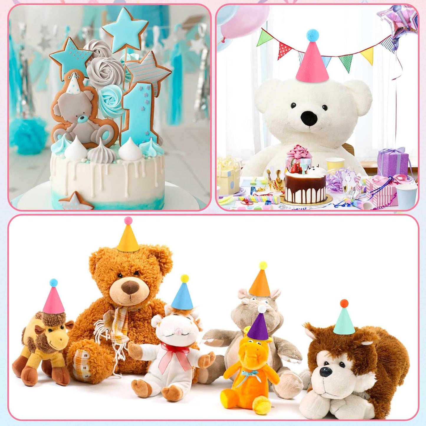 48 Pcs Mini Party Hats for Stuffed Animals, Birthday Party Cone Hats for Dolls Dog Cat Rabbit Puppies, Assorted Animal Birthday Decorations and Holiday Accessories