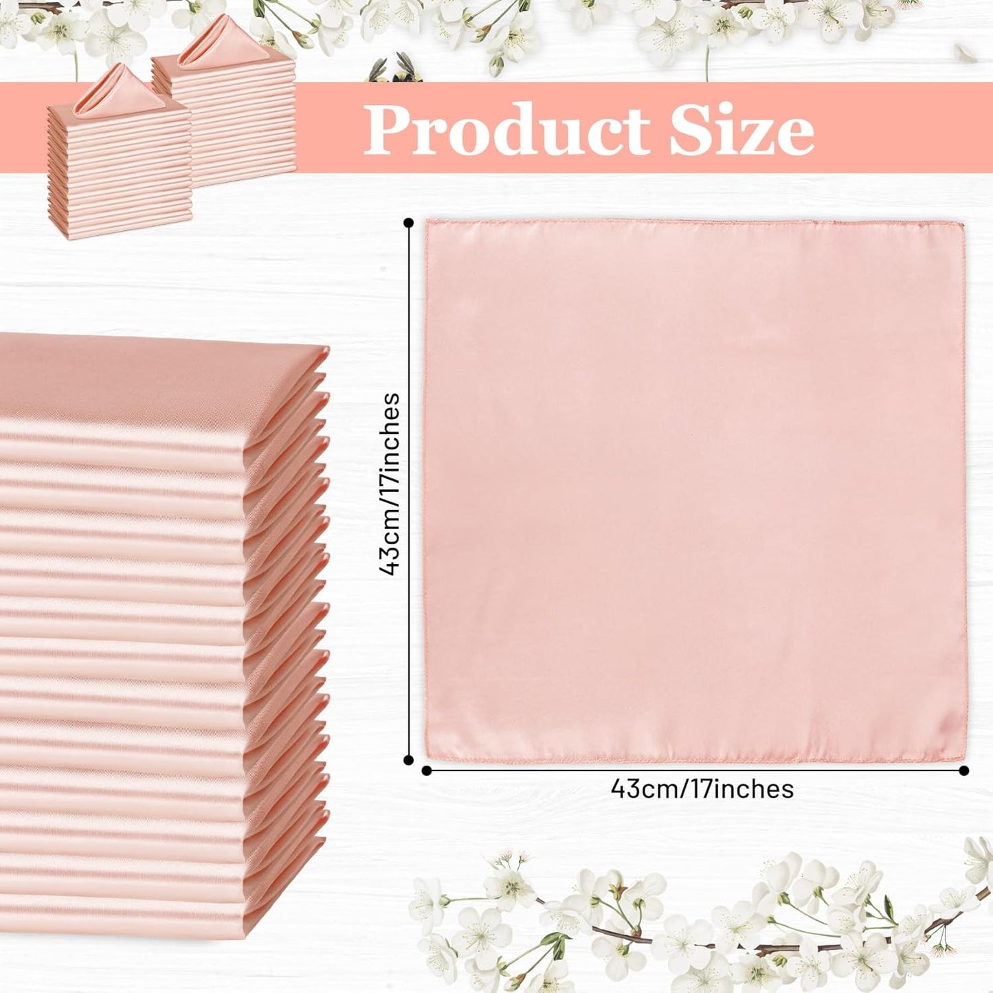 Bailarina 40 Pack Rose Gold Satin Napkins,17x17 Inches Wedding Napkins Square Soft Silky Table Napkins Bulk Decorative Elegant Cloth Napkin for Party Decoration, Banquet,Wedding,Graduation
