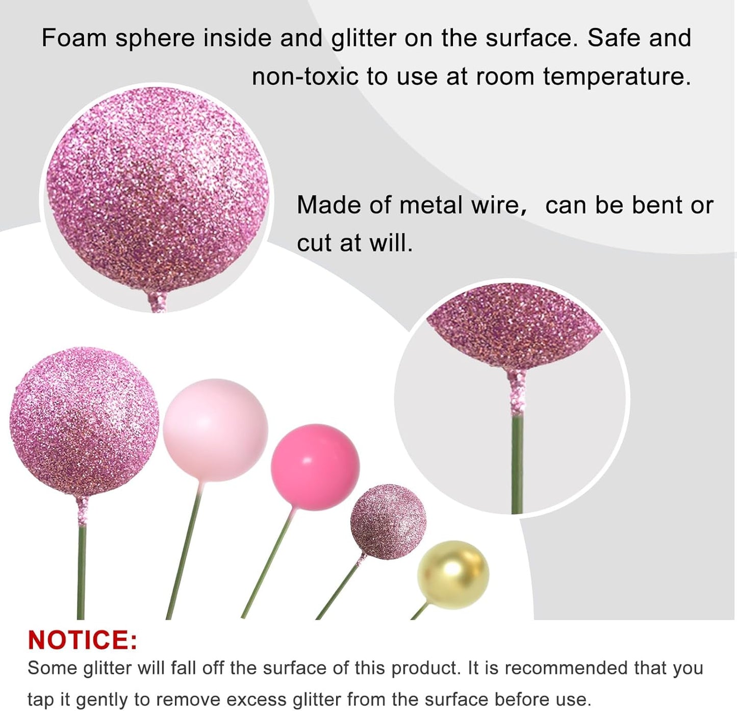 ASTARON 50 Pcs Ball Cake Topper Sticks Mini Balloons for Cake Decorating Supplies Foam Balls Cake decorations for Baby Shower Cake Birthday Cake Toppers Decorations (Pink Series)
