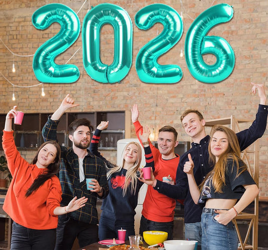 2026 Balloon - Teal Birthday Number Balloons, 40 Inch Large Foil Balloons for Men Women Boys Girls Teal Themed Birthday Decorations，Number 2026 Balloon
