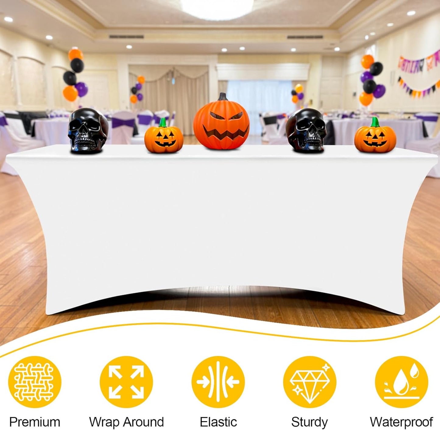 Smiry 2 Pack Spandex Table Cloth 4FT, Elastic Fitted Stretch Tablecloths, Washable and Wrinkle Free Rectangular Patio Table Cover for Outdoor, Wedding, Banquet & Parties (White, 48Lx30Wx30H Inch)