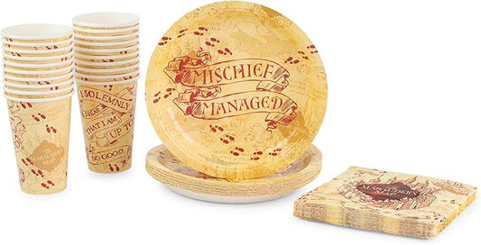 Silver Buffalo Harry Potter Mischief Managed 60 Pack Partyware Disposable Paper Plates, Napkins, and Cups