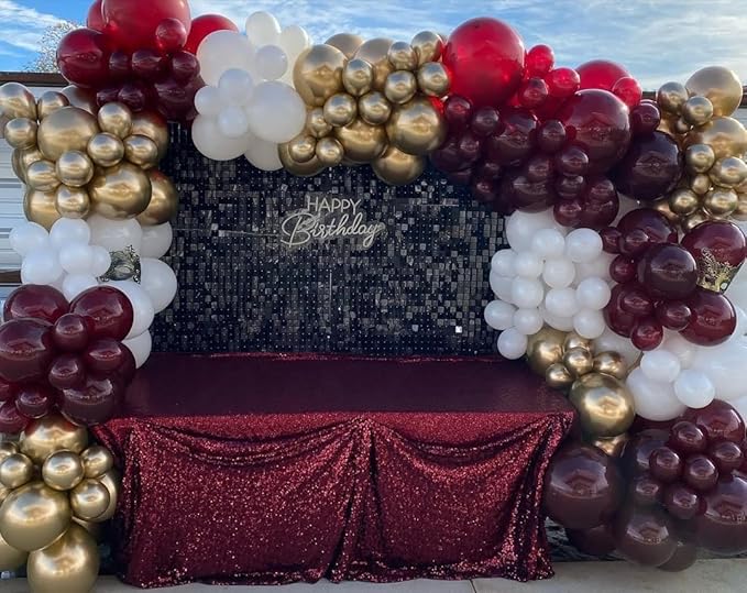 Burgundy and Gold Balloons Arch Kit - 158Pcs Burgundy Maroon and Metallic Gold Balloon Garland Kit for Birthday Wedding Anniversary Bridal Bachelorette Wedding Mother's Day Party Decorations