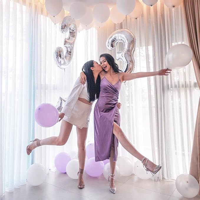 Silver 3 Balloon, Number Balloons 40 Inch, 3rd Birthday Decorations for Kids Girls Boys, Men Women Silver Party Supplies for Party Decorations, Number 3 Balloon