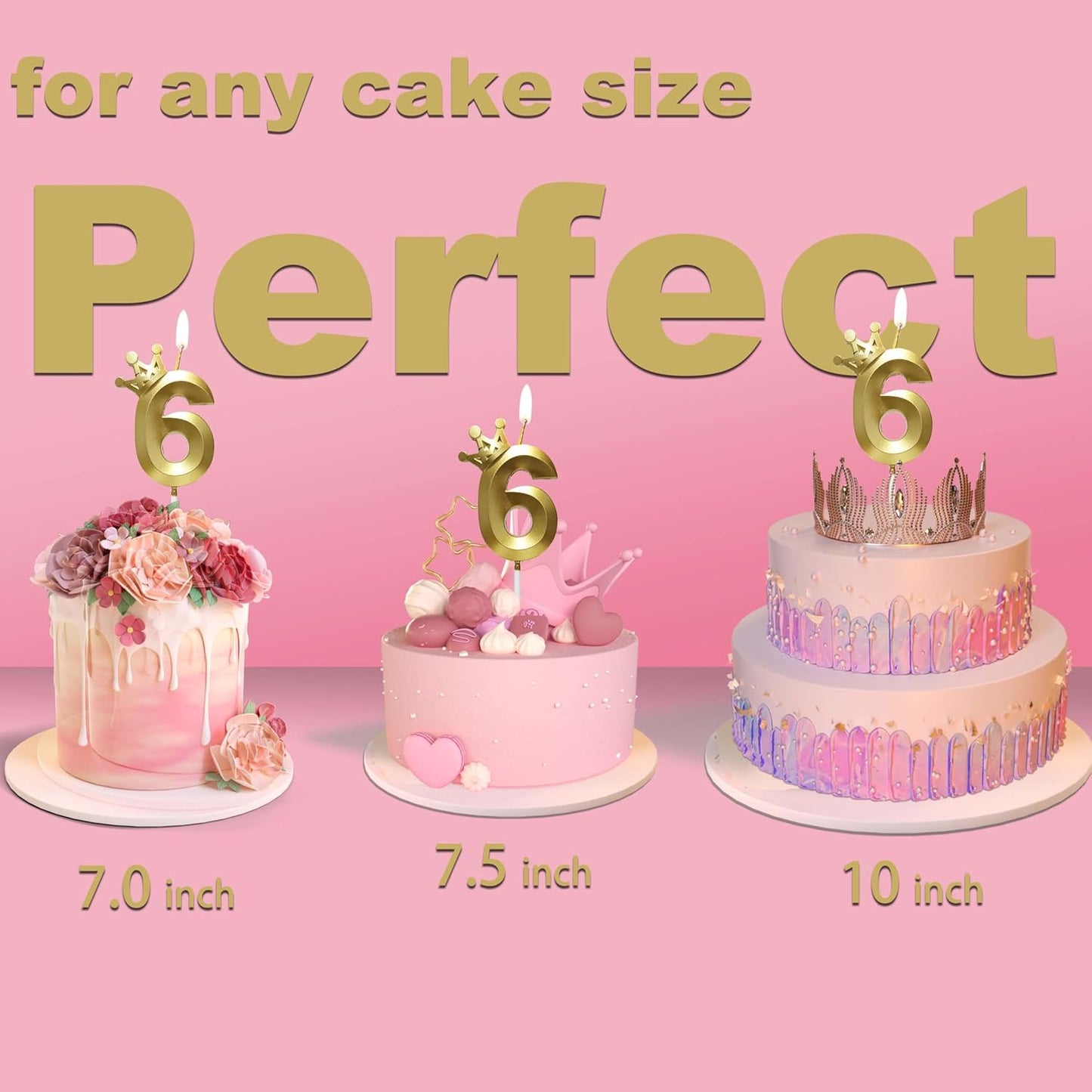 The Number 6 Gold Birthday Candles for Cake is Beautiful Number Candles for 6th Birthday Decorations for Boys and Girls (Gold-6, Crown)