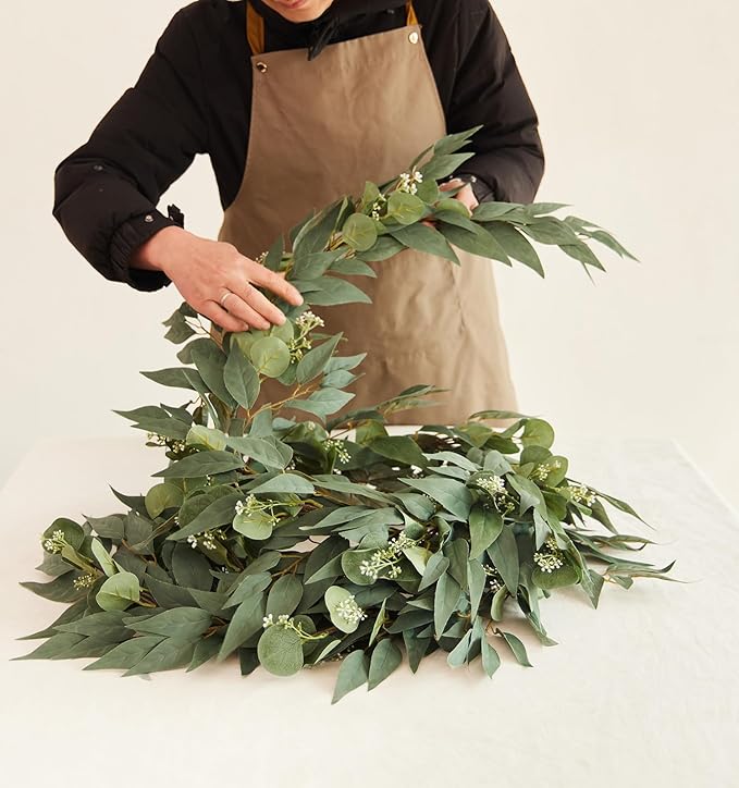 6FT Greenery Eucalyptus Garland, Spring Eucalyptus for Home Decor Wedding Garland for Table Centerpieces & Wedding Arch Floral Arrangements 6FT Real Touch Silk Stems