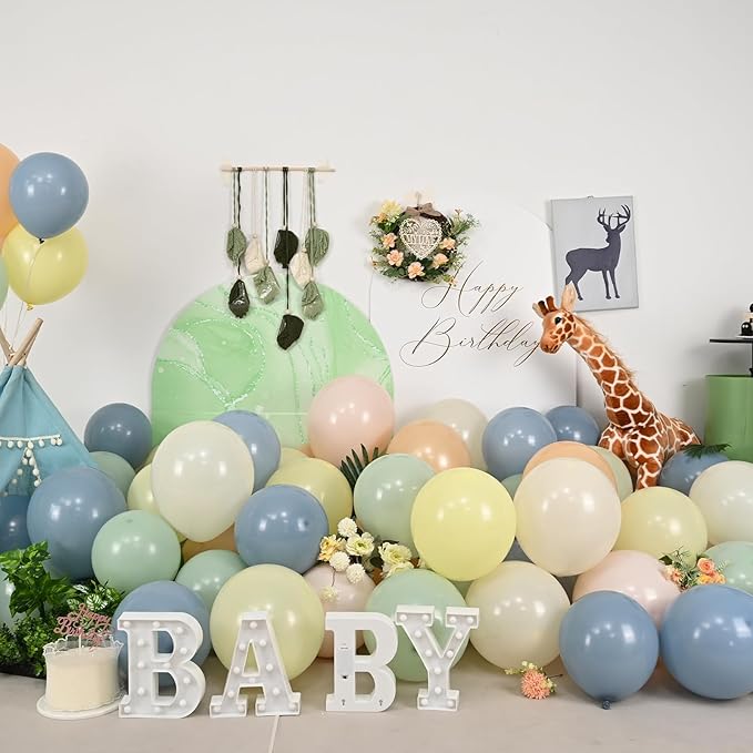 Sage Green Dusty Blue Yellow Balloon 12 Inch Double Stuffed Beige Slate Blue Olive Green Yellow Ivory Cream Latex Balloons for Oh Baby Shower Bridal Birthday Safair Wedding Party Decorations
