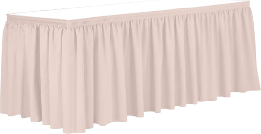 Ultimate Textile Pleat Polyester Fabric Table Skirt - Machine Washable, Flame Resistant, Cut & Sewn in NJ, Desk Skirt - Ice Peach, 21' Shirred Pleat x 42" h