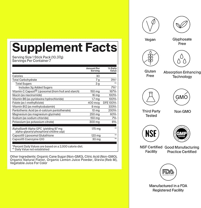 The Absorption Company Electrolyte Powder Packets - Workout Recovery & Hydration Drink Mix with Liposomal Glutathione, Vitamin C & Methylated B Vitamins - Mango Lemonade (7 Sticks)