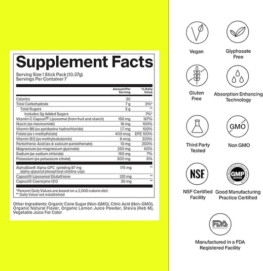 The Absorption Company Electrolyte Powder Packets - Workout Recovery & Hydration Drink Mix with Liposomal Glutathione, Vitamin C & Methylated B Vitamins - Mango Lemonade (7 Sticks)