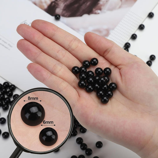 980pcs Undrilled Holeless ABS Faux Pearl Beads for Vase fillers, No Hole Round Pearls for Cosmetic Boxes, DIY Parts, Table Scatter, Wedding, Birthday Party Home Decorating (Black, 8mm)