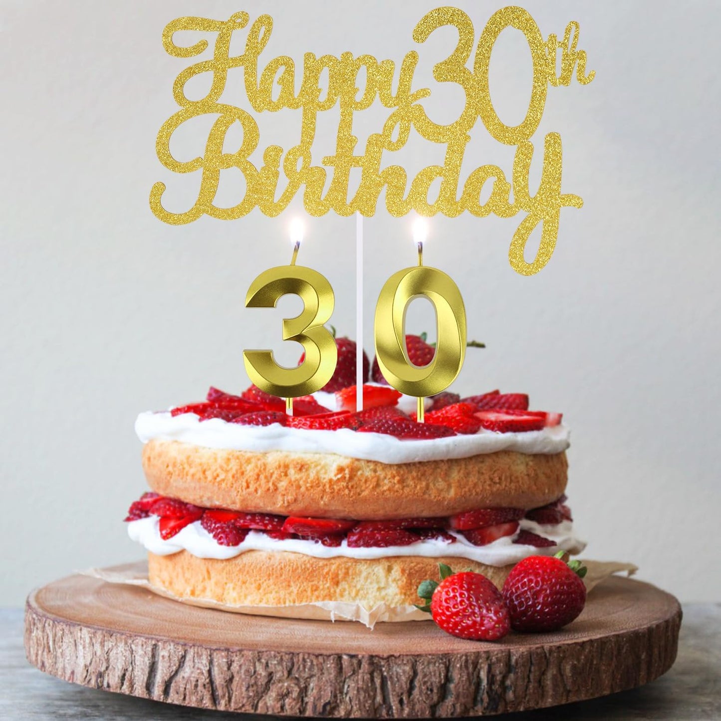 Happy 30th Birthday Cake Topper + 30 th Birthday Candles, 30 Cake Topper, Number 30 Candles, Happy 30th Birthday Cake Decorations for 30 Birthday Party Decoration (30)