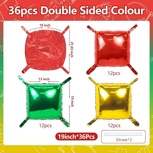 NISOCY 36PCS Red Green Gold Square Foil Balloons Wall Backdrop Double Sided Red Green Gold Balloons Arch Kit for Birthday Christmas New Year’s Graduation Anniversary Wedding Party Decorations