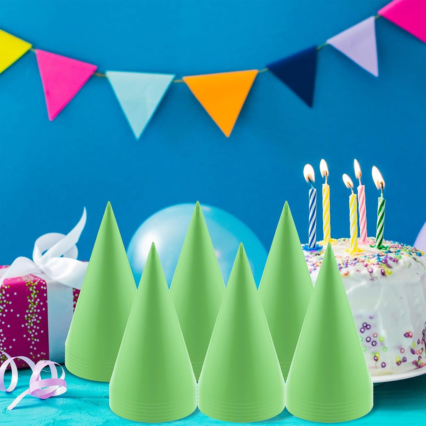 24 PCS Party Cone Hats DIY Birthday Paper Cone Hats for Kids and Adults Birthday, Baby Shower, Bridal Shower