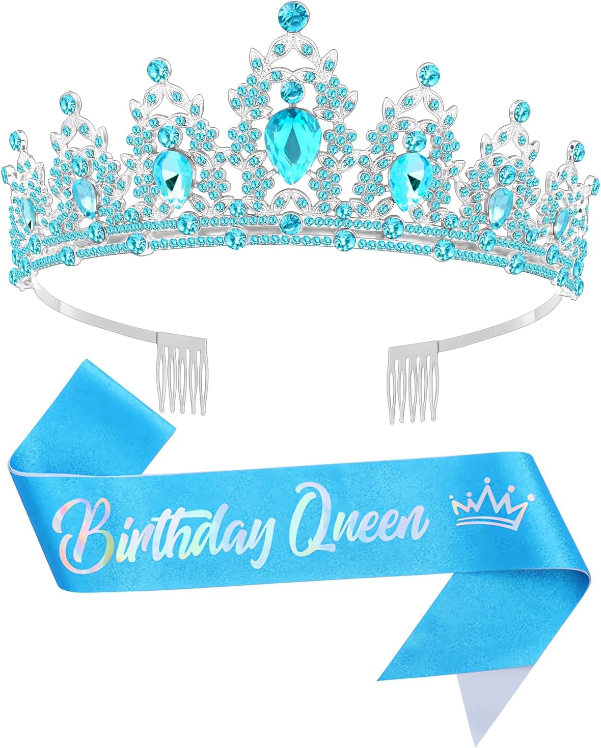 Birtthday Tiara Crown with Sash for Women Birthday Queen Party
