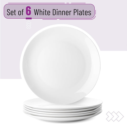 BTaT- White Porcelain Dinner Plates, Set of 6, 10.5 Inch, White Dishes, Porcelain Plates Sets for 6, Christmas Gifts
