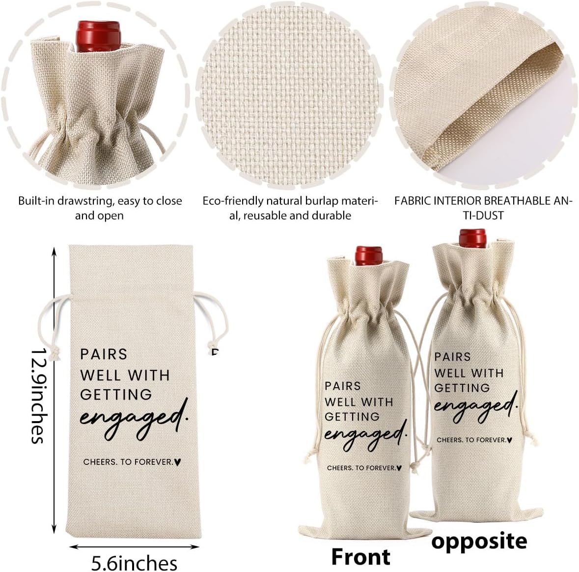 FBCCZEY 2pc Engaged Wine Bag Engagement Gifts for New Couples Her Engagement Party Decorations Pairs Well with Getting Engaged Wine Bottle Bag Champagne Bottle Wraps Bags
