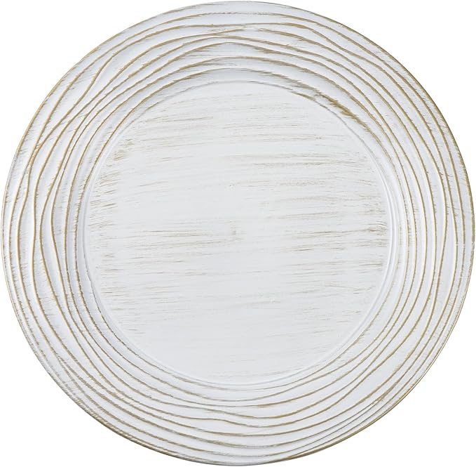 13 Inch Round Charger Plates, Set of 6, Dinner Chargers Bulk Wedding (Vintage White)