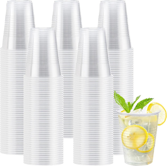 Lamosi 9 oz Clear Plastic Cups, 300 Count Disposable Plastic Drinking Cups, Cold Water Cups for Party, Wedding, Travel, Events