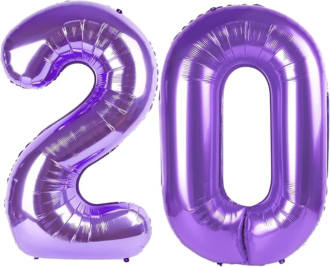 20 Balloon Number 40 Inch Purple, Large Happy 20th Birthday Decorations for Women, Foil Balloon Number for Wedding Marriage Proposa Big Events Family Reunions Party Supplies