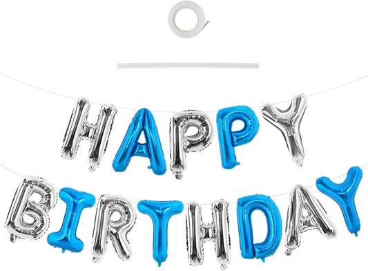 TONIFUL Happy Birthday Balloons Banner 16 Inch Mylar Foil Letters Birthday Sign Reusable for Girls Boys Kids & Adults Birthday Party Decorations Supplies（Navy Blue Silver）