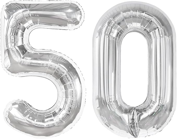 Silver Number 50 Balloon 40 inch, 50 Number Balloons, 50th Silver Birthday Decorations for Girls Boys Kids, 50 Year Old Women Men Silver Party Supplies