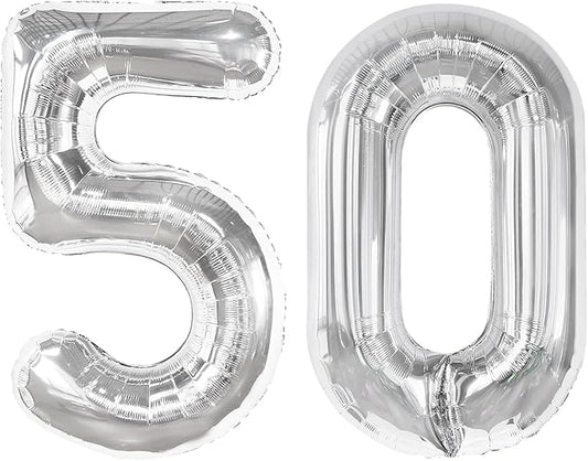 Silver Number 50 Balloon 40 inch, 50 Number Balloons, 50th Silver Birthday Decorations for Girls Boys Kids, 50 Year Old Women Men Silver Party Supplies