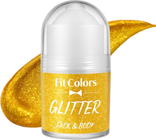 Roll-on Body Glitter, Long-Lasting Holographic Face Glitter Makeup Gel for Hair, Nails & Face Paint, Festival Rave Accessories, Party Concert Mermaid Shimmer (Gold)