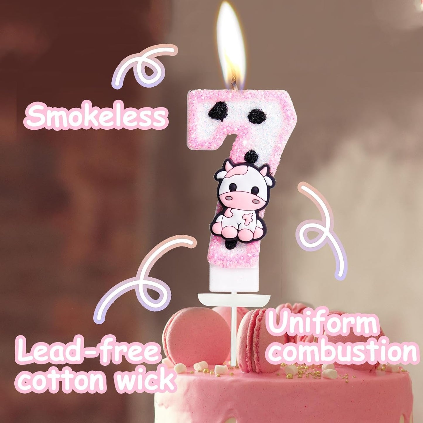 Pink Cow Glitter Birthday Candles Number 9 Birthday Decorations, 9 Year Old Birthday Decorations, Number 9 Candle for Cake, Cowgirl Theme Number Candle for Girls 9th Birthday Party Décor