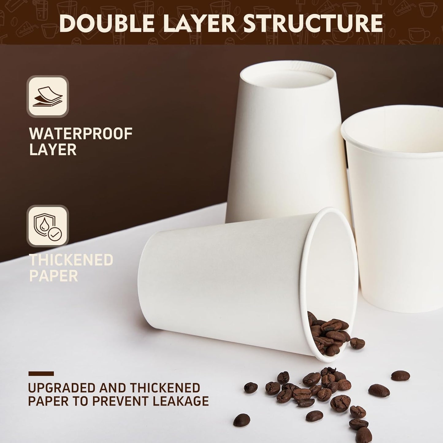 YEEHAW 8 oz 500 Pack Paper Cups, Disposable Coffee Cups, White Hot Cups, Suitable for Hot Drinkings, Perfect for Office, Home and Party Events