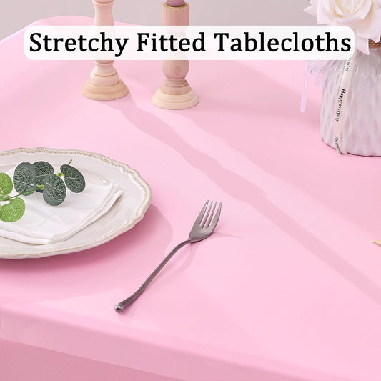 4pk Spandex Tablecloths for 6 Foot Rectangle Tables, Pink Stretch Table Cloth 6ft Fitted Table Cover Desk Skirt for Parties Weddings Birthday Banquet Baby Shower