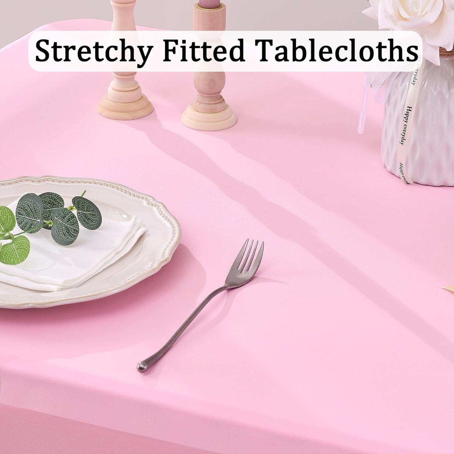 4 pk Spandex Tablecloths for 8 Foot Rectangle Tables, Pink Stretch Table Cloth 8ft Fitted Tablecover Desk Skirt for Parties Weddings Birthday Banquet Baby Shower