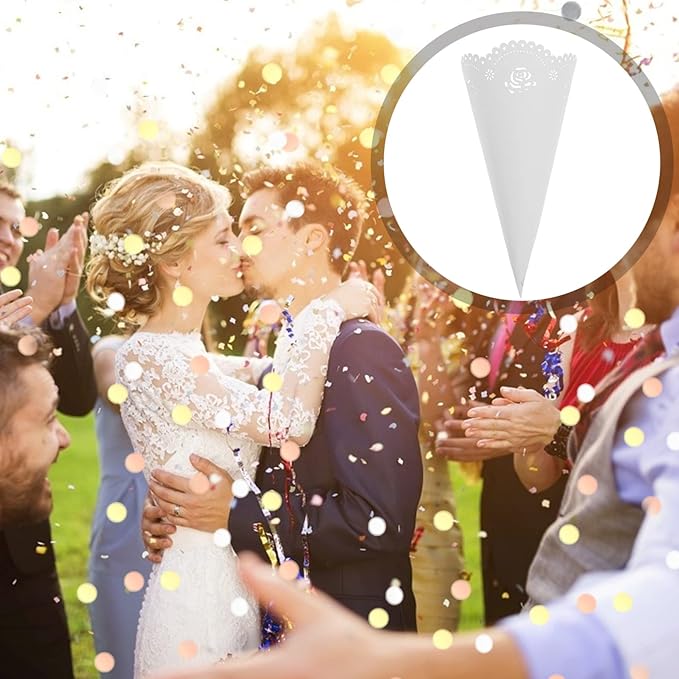 Tofficu 20Pcs Hollow Confetti Holders Paper Cones 5.51In Rose Petal Cones for Wedding Party Decorations Diy Craft Flower Petal Holders