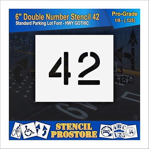 Pavement, Curb, and WheelStop Stencils - 6 inch Double Number Stencil - (42) - 6" x 9" x 1/8" (128 mil) - Pro-Grade