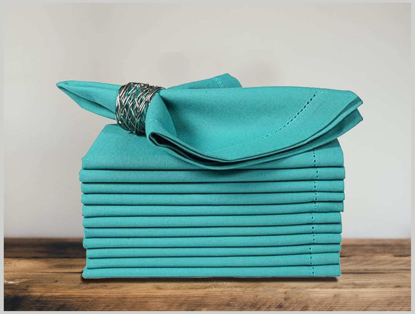 Homidate Cotton Cloth Dinner Napkins Set of 12 – 18x18 Latigo Bay Teal with Hemstitched Mitered Corners – Machine Washable Reusable Napkins for Weddings, Parties & Daily Use
