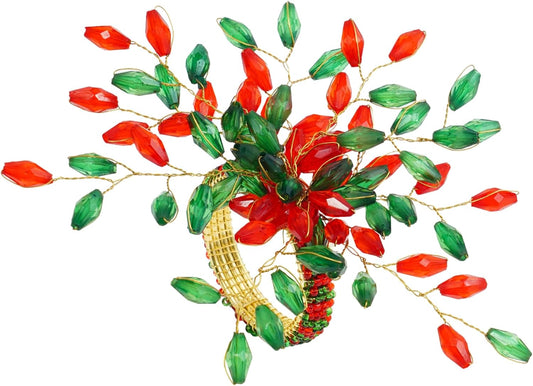 Handcrafted Beaded Napkin Rings Set of 12 – Red & Green Crystal Flower Design, Elegant Table Décor for Christmas, Weddings & Dinner Parties