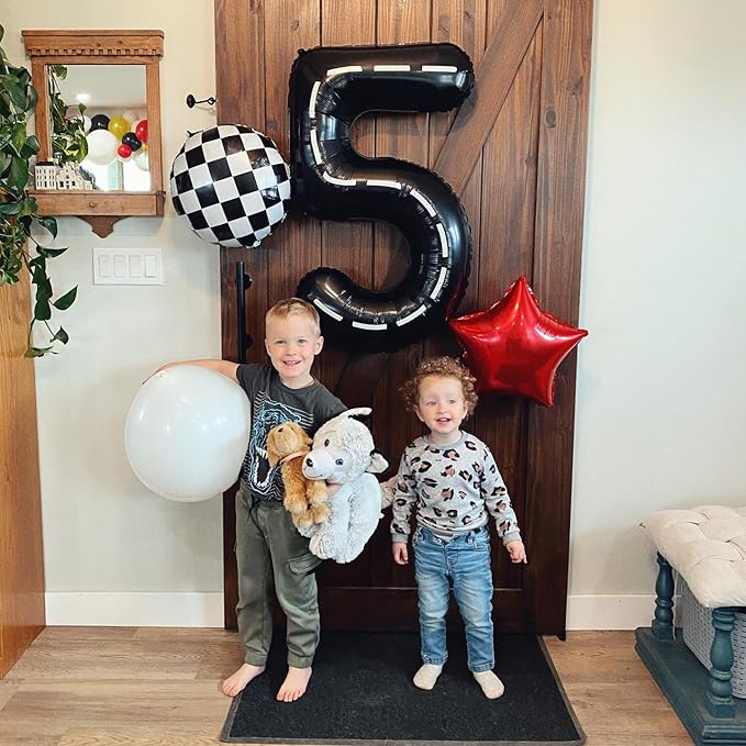 Race Car 5 Balloon, Number Balloons 40 Inch, 5th Black Birthday Balloon Decorations, Race Car Birthday Party Supplies, 5 Number Balloons, Number 5 Balloon
