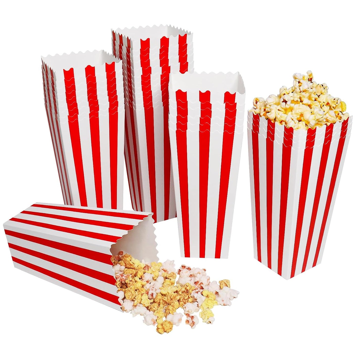 36 Pcs Large Capacity Red Paper Popcorn Boxes, Disposable Popcorn Boxes for Party, Movie Night(7.79 x 3.74inch)