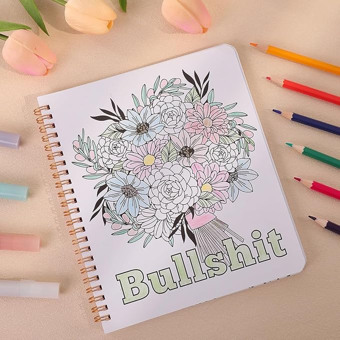 SKYDUE Aesthetic Adult Coloring Book Set of 2, Coloring Books for Adults Relaxation, Spiral Bound Funny Animal & Flower Designs for Stress Relief, Gift for Women and Men