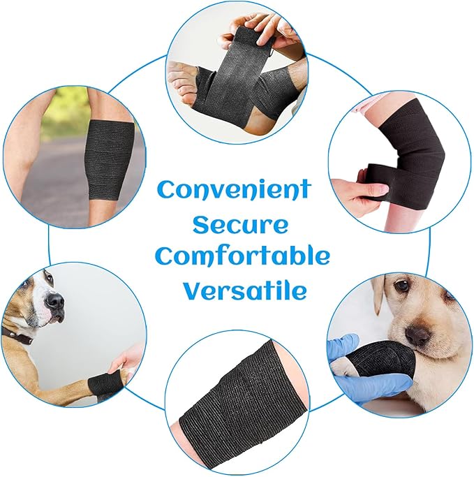 36 Rolls Black Sensi Wrap Elastic Self Adhesive Bandage Wrap 2 Inch, Breathable Cohesive Bandage, Ankle Sprains Swelling Sports Athletic Grip Tape, Dogs Pet Vet Wrap