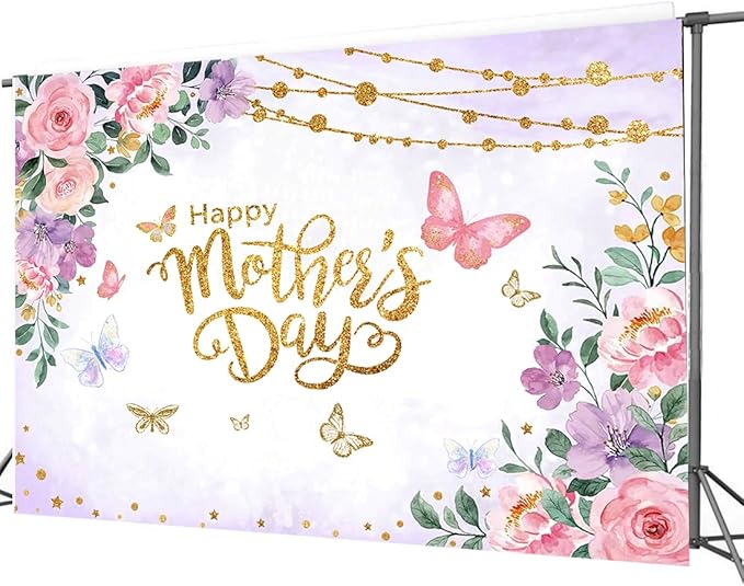 CYLYH 8x6ft Happy Mother's Day Backdrops Pink Carnation Background Mother's Day Party Decorations Banner Photo Studio Props D893
