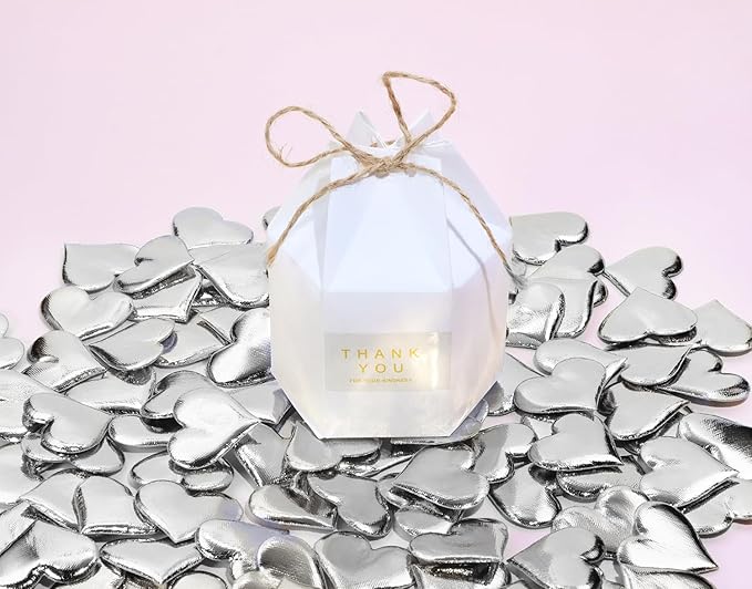 ONLYKXY 200Pcs 3.5cm Big Sponge Confetti Decor Glitter Flower Heart Shape Petals Table Decoration for Wedding Party Valentine's Day Scatter Ponge Petal Confetti (Silver)