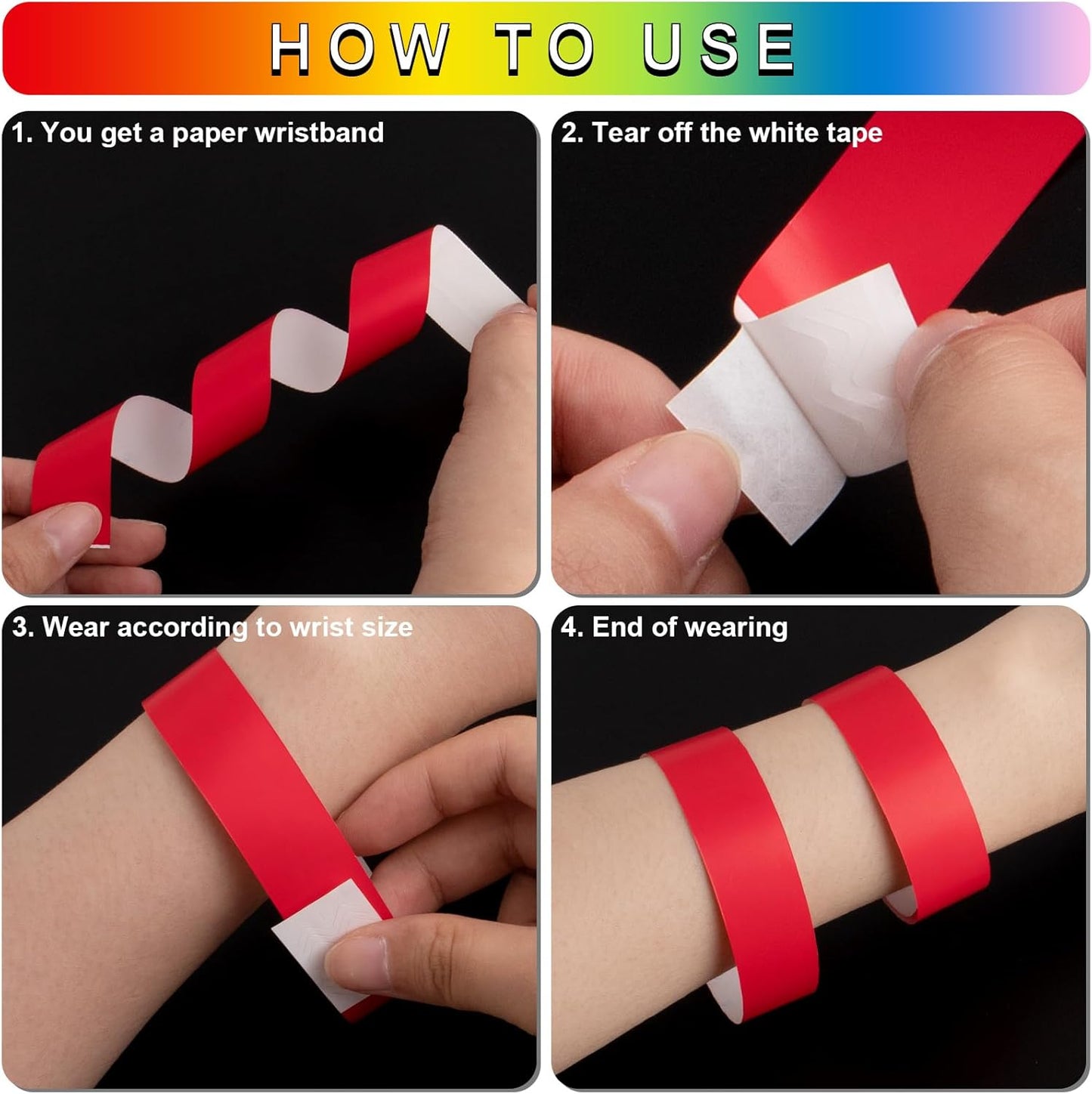 1200 Pcs Plastic Paper Wristbands for Events Neon Color Wrist Bands Concert Identification Wristbands Paper Bracelets Wristbands Party Hand Bands (Multicolor)