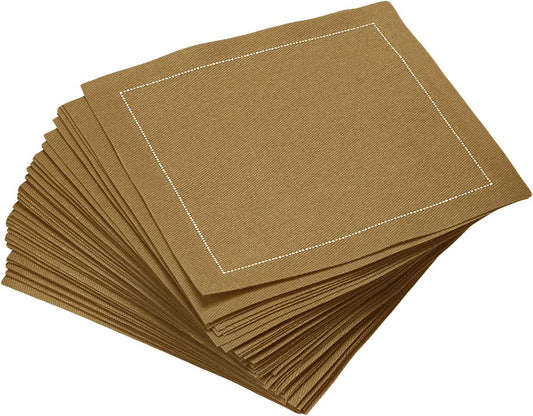 Five Star Cocktail Napkins, 50 Luxury Cotton Disposable Cocktail Party Napkins, 4.5" x 4.5" for Home Bars, Game Nights, Beverages, Birthdays, Weddings & Holidays, Khaki