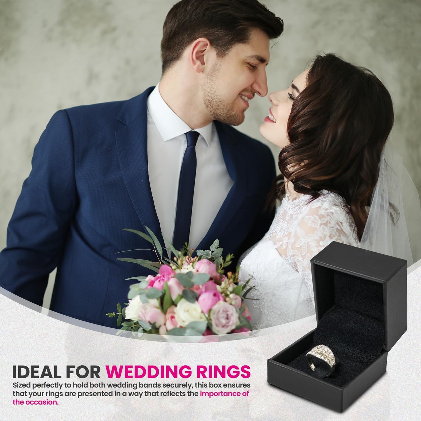 Novel Box Black Jewelry Box for Rings 2.37x2.37x1.87 Inches - Tab Ring Gift Box for Proposal Wedding Engagement - Faux Leatherette Jewelry Display Box - Gift Presentation Boxes for Rings