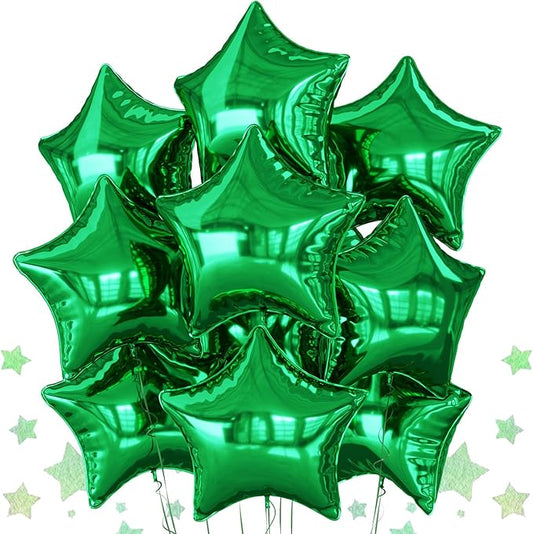 Green Star Balloons Foil, 10PCS Green Foil Stars Shape Balloons, 18 Inch Metallic Stars Balloon for Helium Pentagram Balloon for Birthday, Anniversary, Jungle Theme, Christmas Party Decoration
