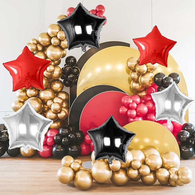 Red Black Silver Star Foil Balloons, 10PCS Foil Stars Shape Balloon, 18 Inch Red and Black Stars Balloons for Helium Pentagram Balloon for Kids Boys Birthday, New Years, Graduation Party Decorations