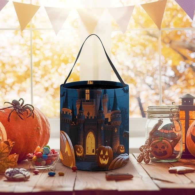 Halloween Candy Bucket - Halloween Night Moon Pumpkins Castle Trick Or Treat Candy Bag, Gift Bag for Party Favor Supplies