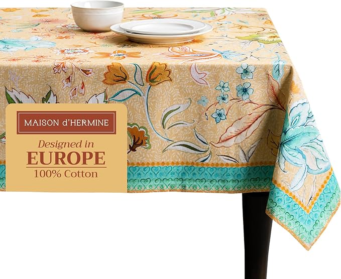 Maison d' Hermine Table Cloth Rectangle Table 100% Cotton 70 x 90 Inches Tablecloth Reusable Decorative for Dining Room Farmhouse Home Valentines Day Decorations Spring Summer - Luxury Loft - Peach