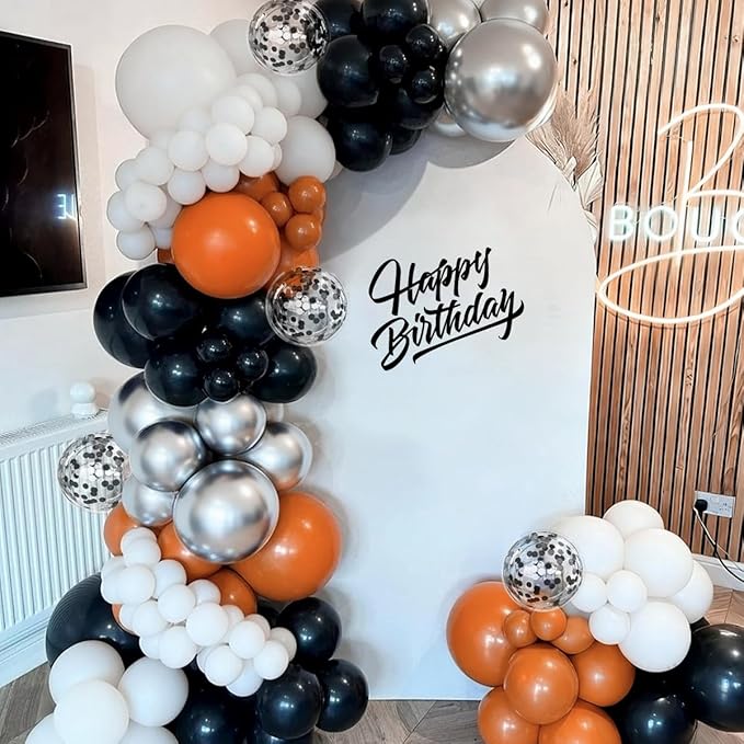 Orange Black White Silver Balloon Garland Arch Kit, 167Pcs Latex Balloons Different Sizes 18 12 10 5 inch for Birthday Graduation Halloween Basketball Theme Party Decoration